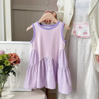 Kids Girls Casual Summer Stitching Sleeveless Loose Dress Princess Suspender