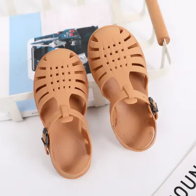 Kids Boys And Girls Fashion Casual Spring Summer Solid Color Hollow Hole Flat Bottom Jelly Sandals