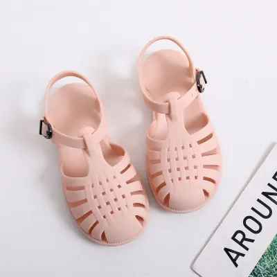 Kids Boys And Girls Fashion Casual Spring Summer Solid Color Hollow Hole Flat Bottom Jelly Sandals