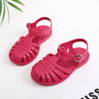 Kids Boys And Girls Fashion Casual Spring Summer Solid Color Hollow Hole Flat Bottom Jelly Sandals