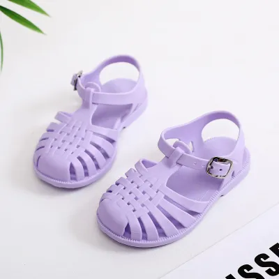 Kids Boys And Girls Fashion Casual Spring Summer Solid Color Hollow Hole Flat Bottom Jelly Sandals