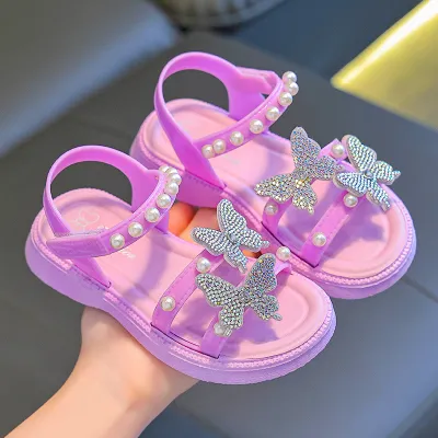 Kids Girls Fashion Casual Summer Butterfly Pearl Soft Bottom Sandals