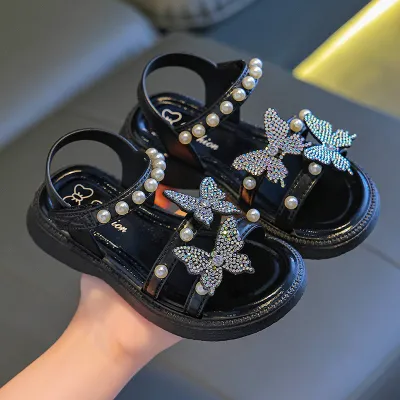 Kids Girls Fashion Casual Summer Butterfly Pearl Soft Bottom Sandals