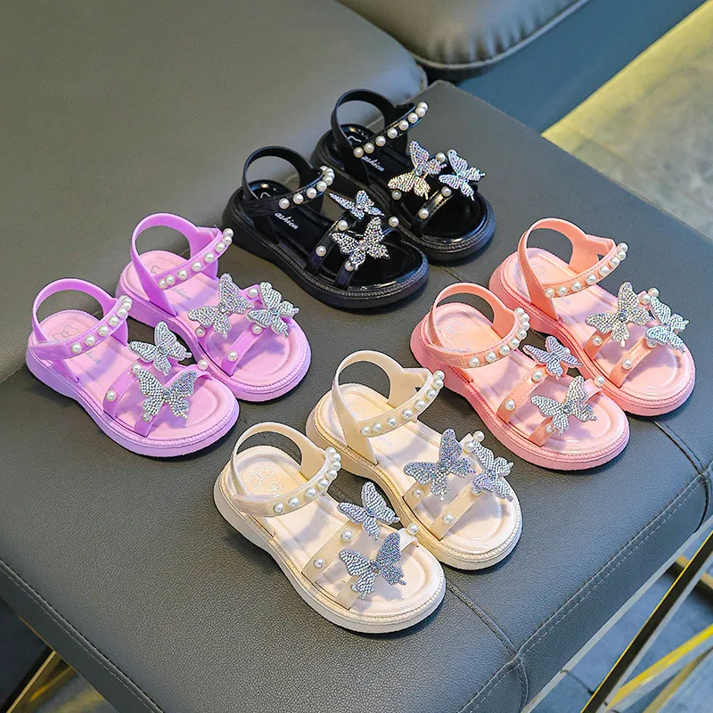 Kids Girls Fashion Casual Summer Butterfly Pearl Soft Bottom Sandals