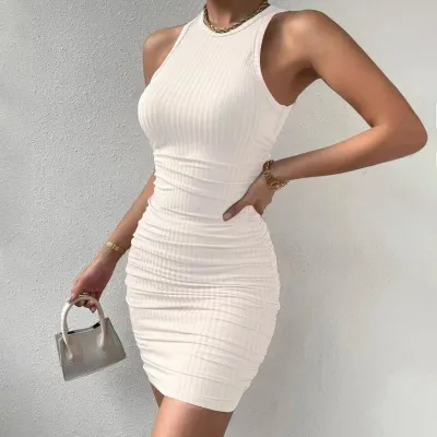 Summer Women Sexy Solid Color Sleeveless Bodycon Mini Dress