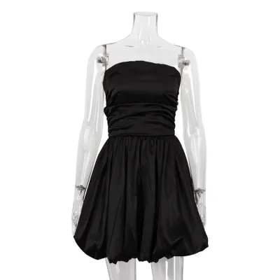Summer Women Fashion Solid Color Strapless Mini Dress