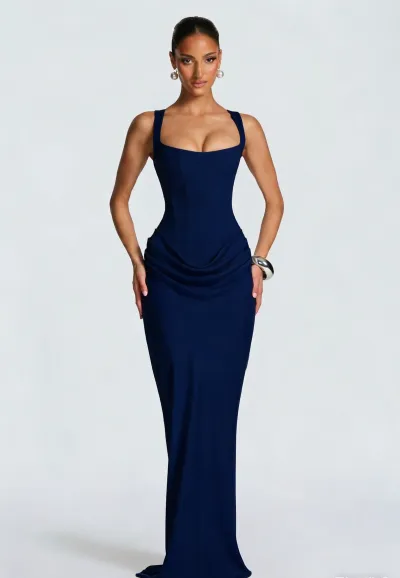 Women Fashion Sexy Elegant Summer Solid Color Sleeveless Pleated Fishbone Slim Fit Dress