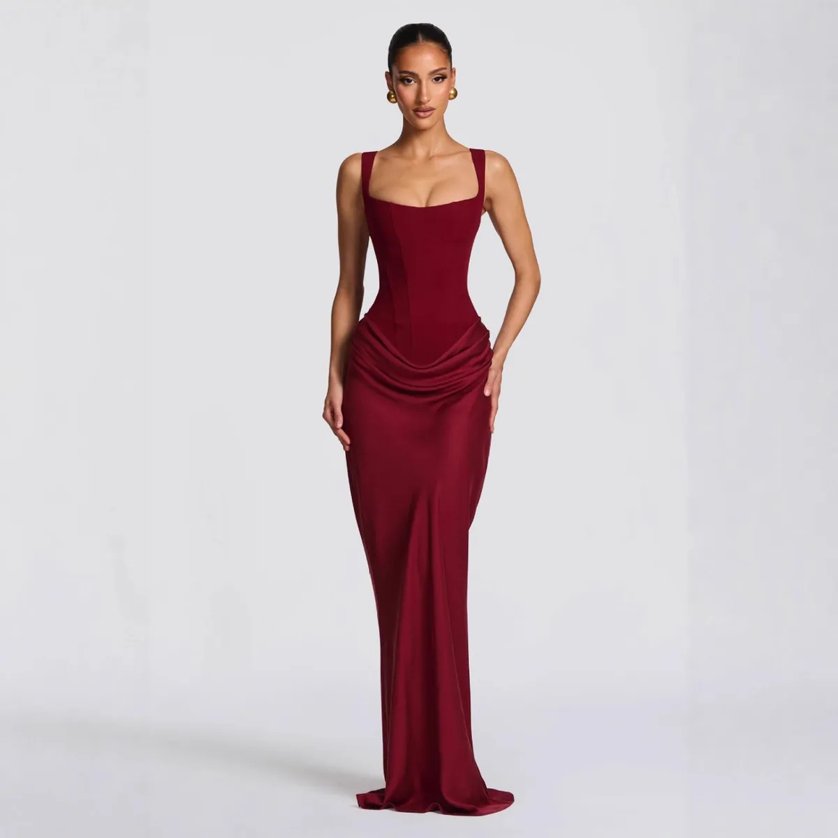 Women Fashion Sexy Elegant Summer Solid Color Sleeveless Pleated Fishbone Slim Fit Dress