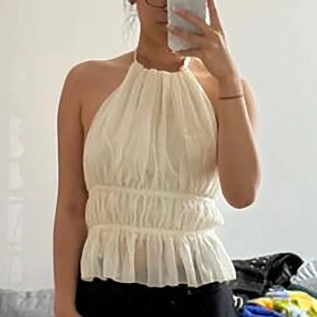 Women'S Fashion Sexy Summer Chiffon Solid Color Sleeveless Halter-Neck Backless Camisole
