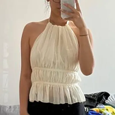 Women'S Fashion Sexy Summer Chiffon Solid Color Sleeveless Halter-Neck Backless Camisole