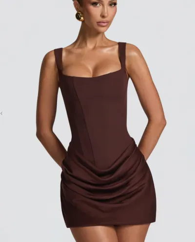 Women Fashion Sexy Summer Square Neck Sleeveless Tight Waist Dress