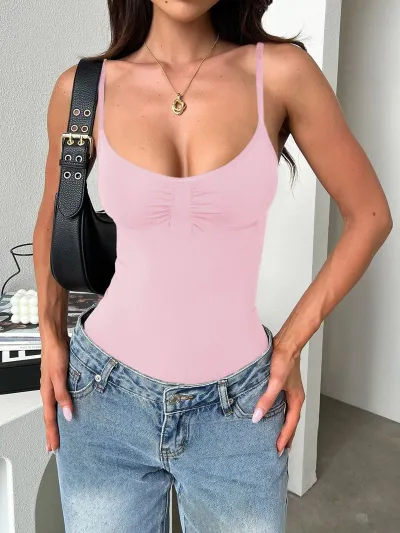 Women Fashion Sexy Simple Solid Color Spaghetti Strap Bodysuits