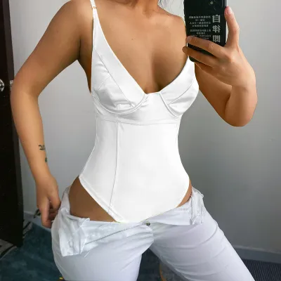 Women Fashion Sexy Solid Color Spaghetti Strap Backless Bodysuits