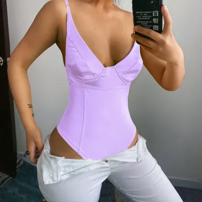 Women Fashion Sexy Solid Color Spaghetti Strap Backless Bodysuits