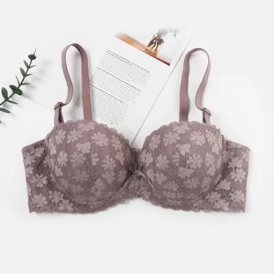 Women Fashion Solid Color Flower Bra Anti-Sagging Bra