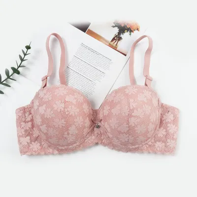 Women Fashion Solid Color Flower Bra Anti-Sagging Bra