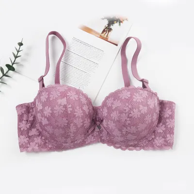 Women Fashion Solid Color Flower Bra Anti-Sagging Bra