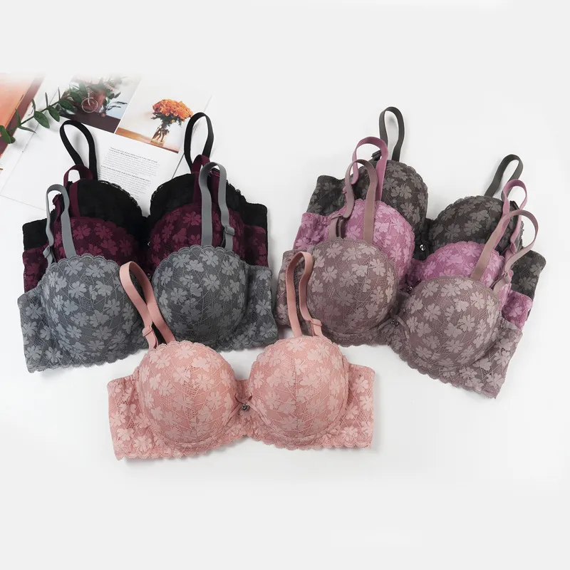 Women Fashion Solid Color Flower Bra Anti-Sagging Bra