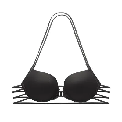 Women Fashion Solid Color Halter-Neck Backless Traceless Front Buckle Thicken Bra