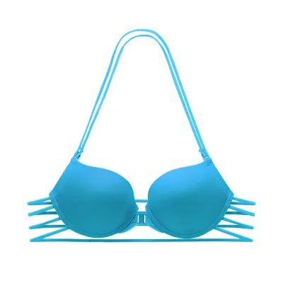 Women Fashion Solid Color Halter-Neck Backless Traceless Front Buckle Thicken Bra