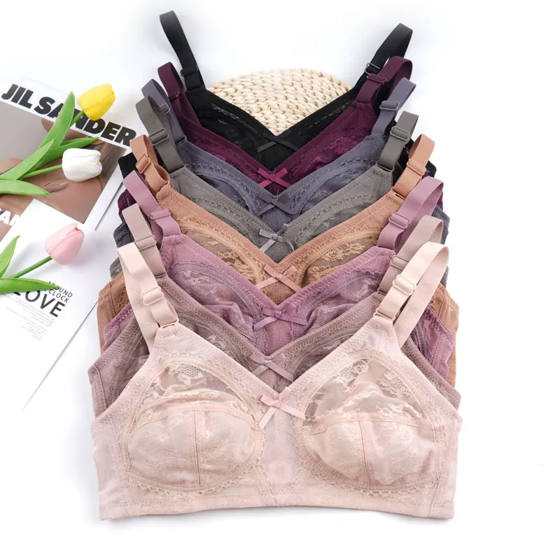 Women Fashion Solid Color Lace Perspective Non-Rimmed Ultra-Thin Bra