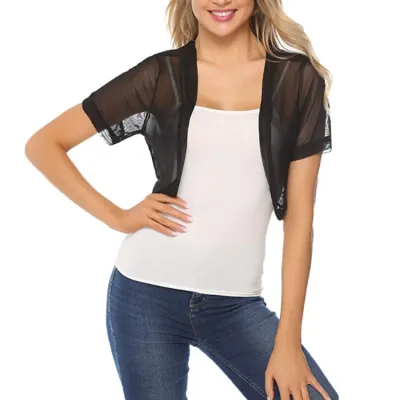 Women Fashion Casual Summer Solid Color Short Sleeve Breathable Mesh Jacket