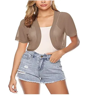 Women Fashion Casual Summer Solid Color Short Sleeve Breathable Mesh Jacket