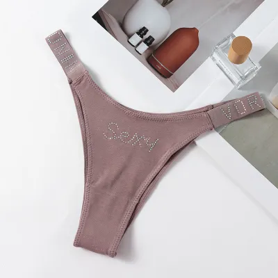 Women Fashion Sexy Solid Color Rhinestone Seamless Thong