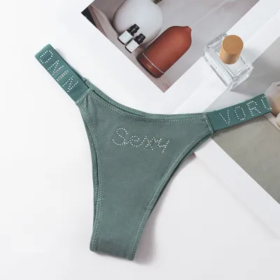 Women Fashion Sexy Solid Color Rhinestone Seamless Thong