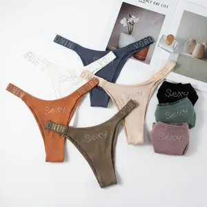 Women Fashion Sexy Solid Color Rhinestone Seamless Thong