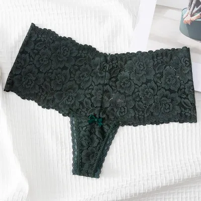 Women Fashion Sexy Solid Color Lace Hollow Perspective Thong