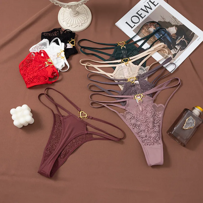 Women Fashion Sexy Solid Color Lace Thin Breathable Thong