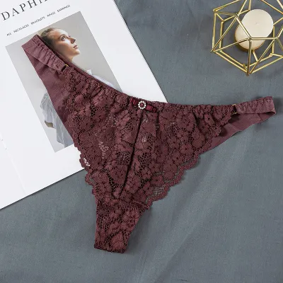 Women Fashion Sexy Solid Color Lace Low Waist Thong