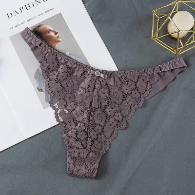 Women Fashion Sexy Solid Color Lace Low Waist Thong