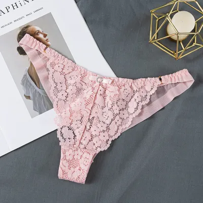 Women Fashion Sexy Solid Color Lace Low Waist Thong