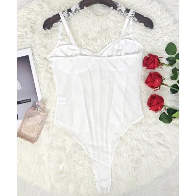 Women Fashion Sexy Solid Color Mesh See-Through Stitching Backless Bodysuit Shapewear