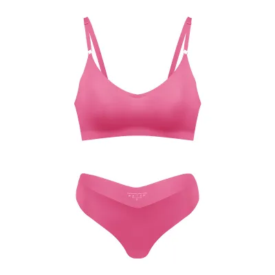 Women Fashion Sexy Basic Solid Color V-Neck Rims-Free Seamless Bra Underwear Set