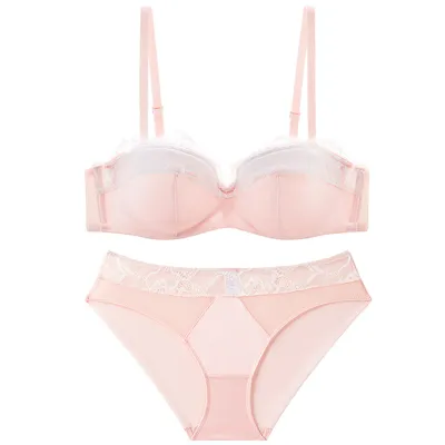 Women Fashion Sexy Basic Lace Stitching Thin Push-Up Bra Underwear Set