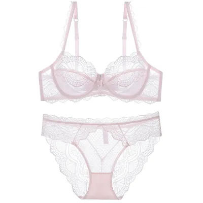 Women Fashion Sexy Basic Solid Color Lace Breathable Bra Underwear Set