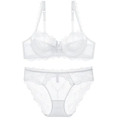 Women Fashion Sexy Basic Solid Color Lace Breathable Bra Underwear Set