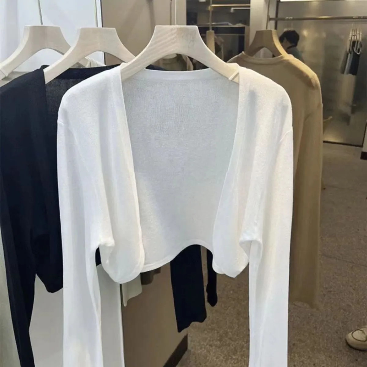 Women Fashion Simple Summer Solid Color Long-Sleeve Sunscreen Knitwear
