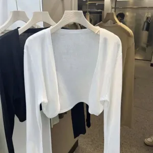 Women Fashion Simple Summer Solid Color Long-Sleeve Sunscreen Knitwear