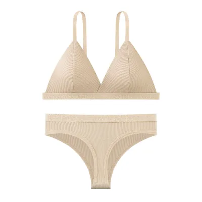 Women Fashion Sexy Basic Solid Color Single-Breasted Bra Underwear Set