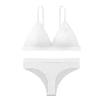 Women Fashion Sexy Basic Solid Color Single-Breasted Bra Underwear Set