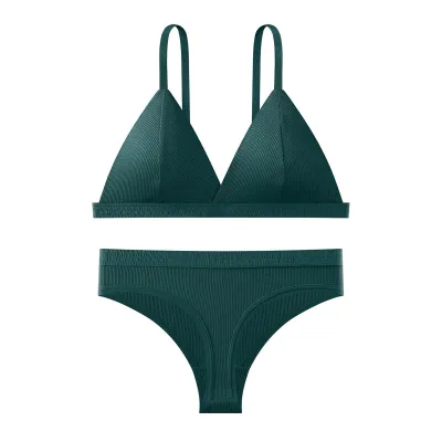 Women Fashion Sexy Basic Solid Color Single-Breasted Bra Underwear Set