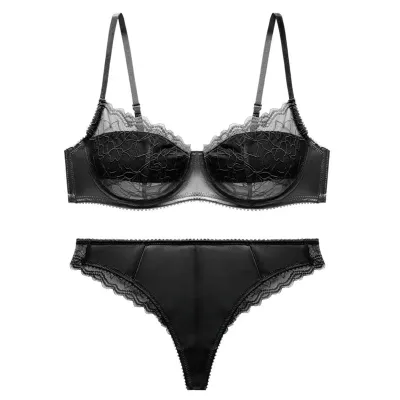 Women Fashion Sexy Basic Contrast Color Stitching Ultra-Thin Breathable Steel Rings Bra Underwear Set