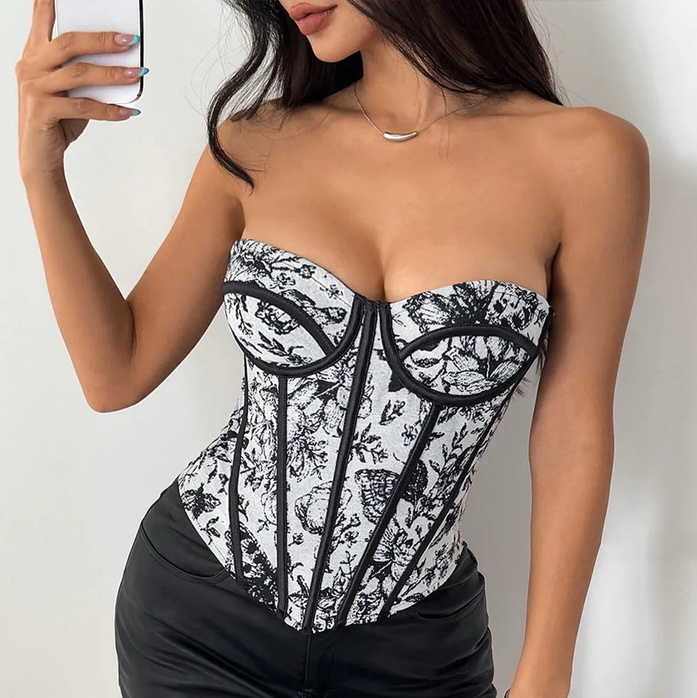 Women Fashion Sexy Summer Jacquard Fishbone Corset Tube Top