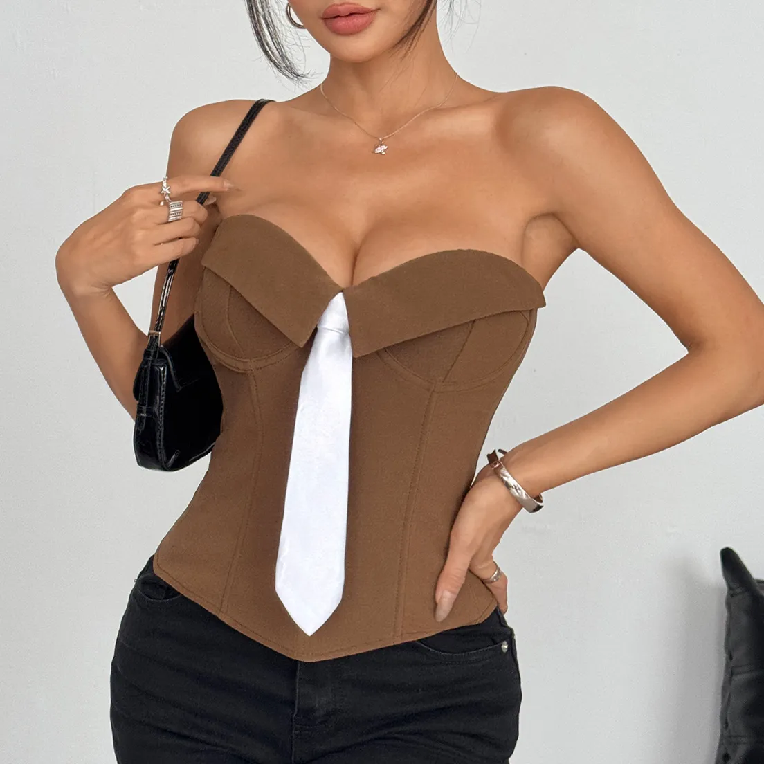 Women Fashion Sexy Summer Tie Solid Color Corset Tube Top