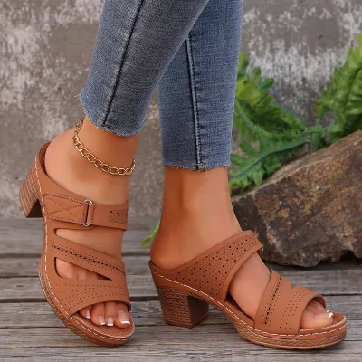 Women Fashion Casual Solid Color Peep-Toe Wedge Platforms Slippers