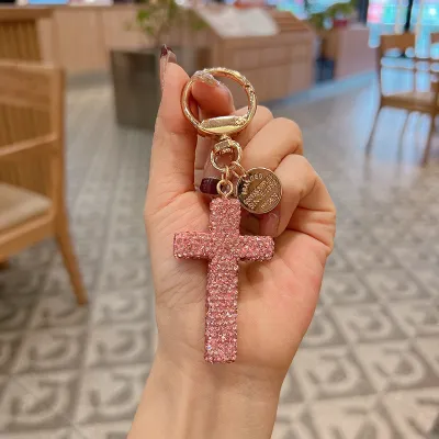 Fashion Creative Solid Color Rhinestone Cross Bag Keychain
